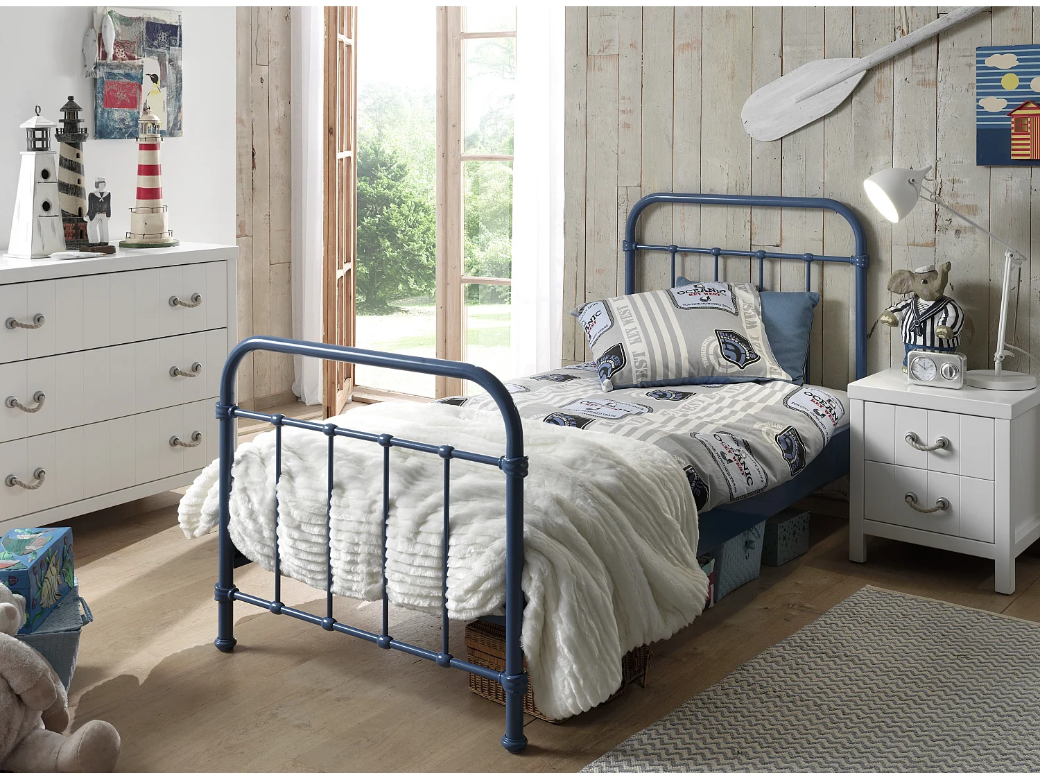 Lit Enfant Métal "New York" 90x200cm Bleu