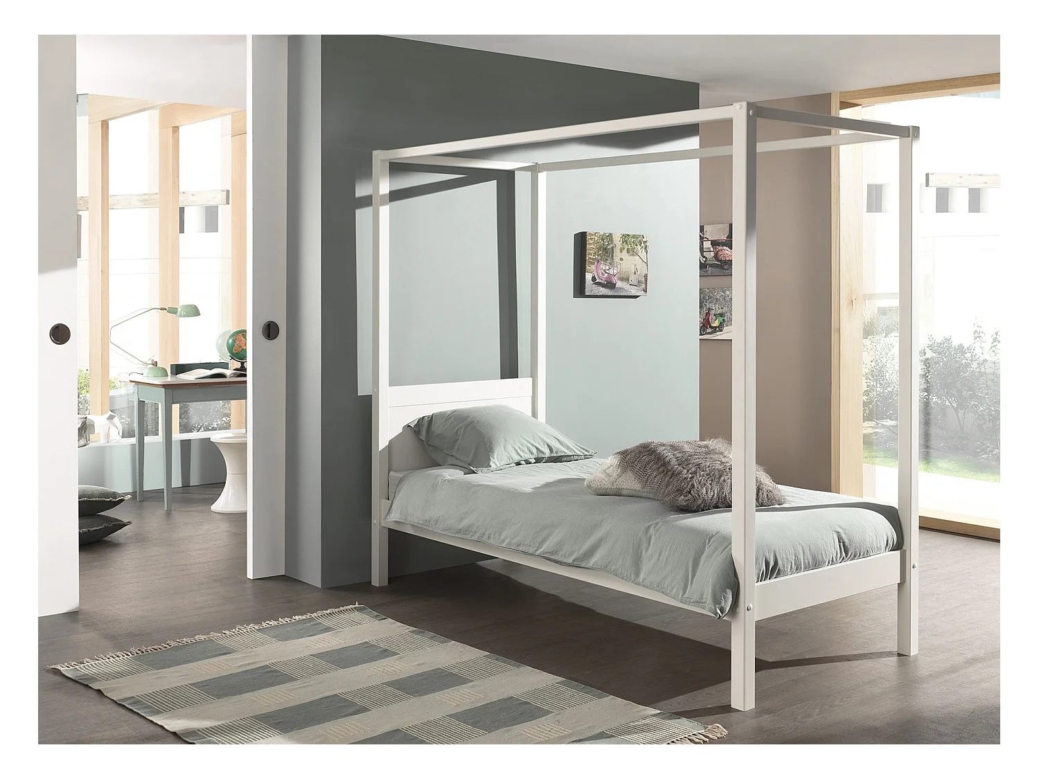 Lit Enfant à Baldaquin "Pino" 90x200cm Blanc