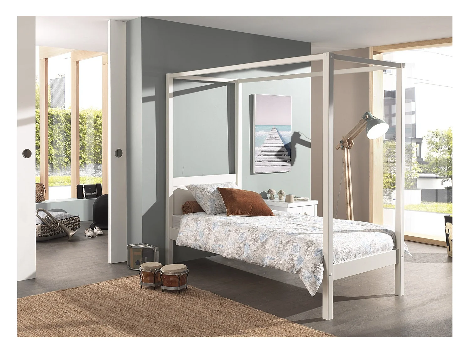 Lit Enfant à Baldaquin "Pino" 90x200cm Blanc