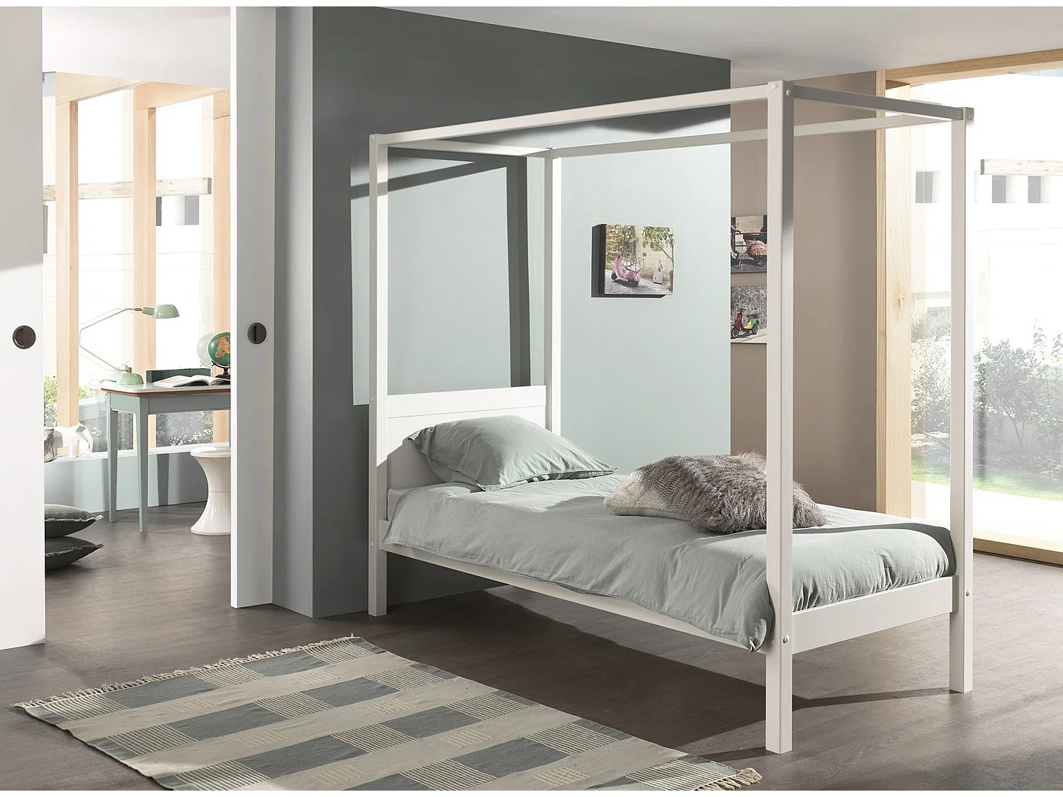 Hemelbed 90x200 cm massief grenen wit gelakt Pino