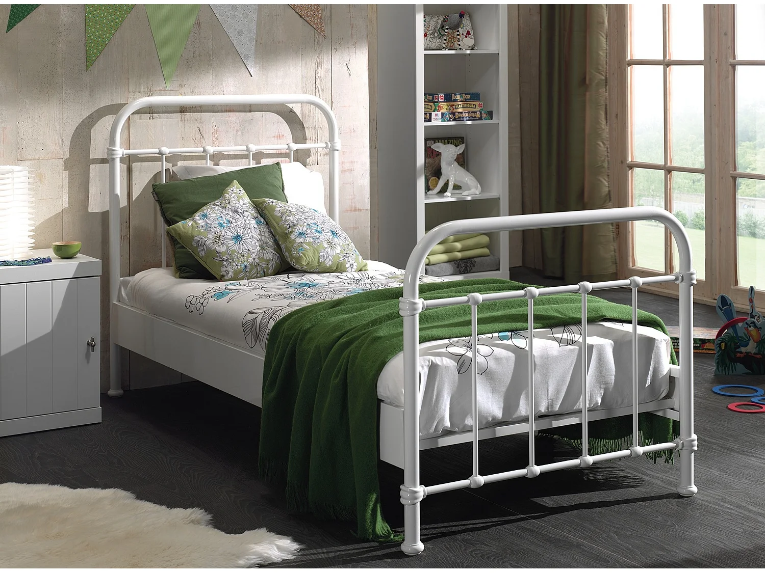 New York wit metalen eenpersoonsbed 90x200 cm