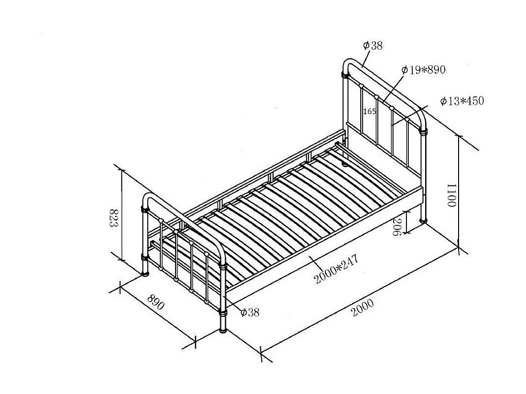 New York wit metalen eenpersoonsbed 90x200 cm