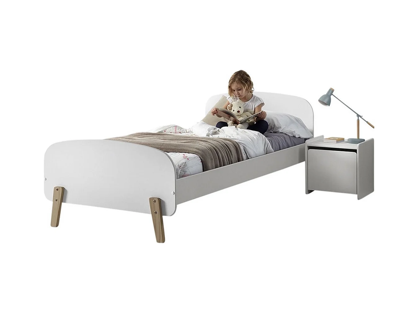 Lit Enfant "Kiddy" 90x200cm Blanc & Naturel
