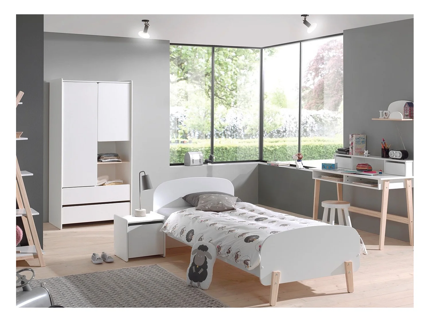 Lit Enfant "Kiddy" 90x200cm Blanc & Naturel