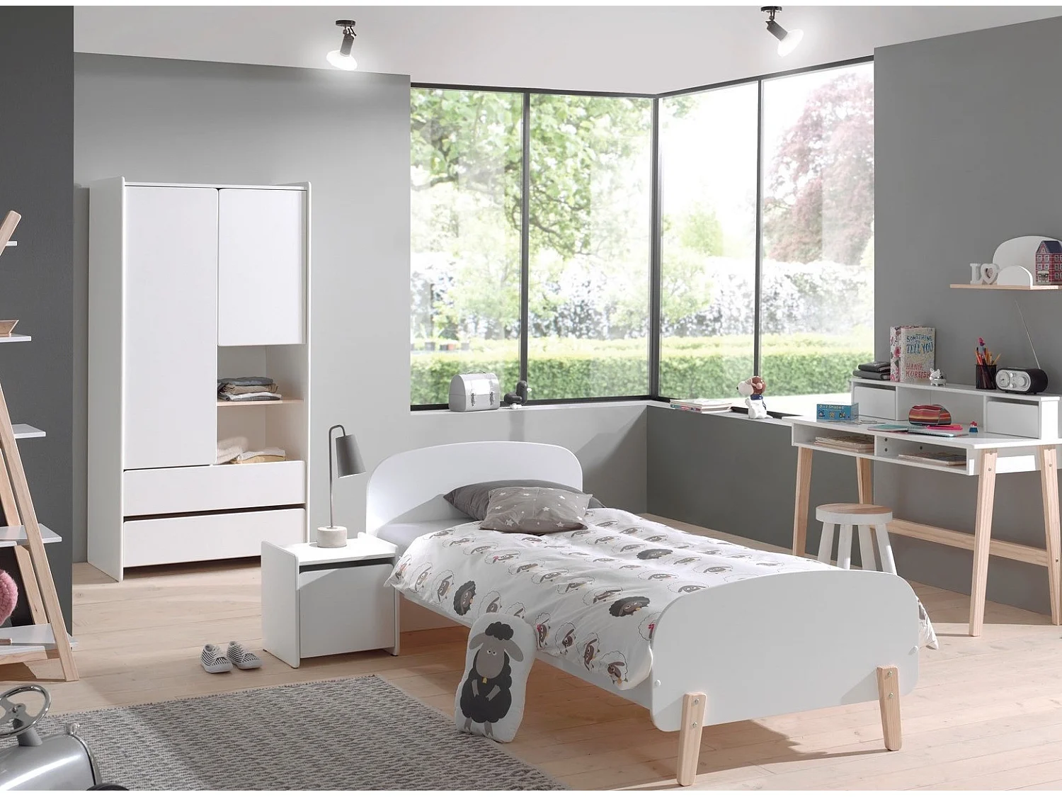 Lit Enfant "Kiddy" 90x200cm Blanc & Naturel