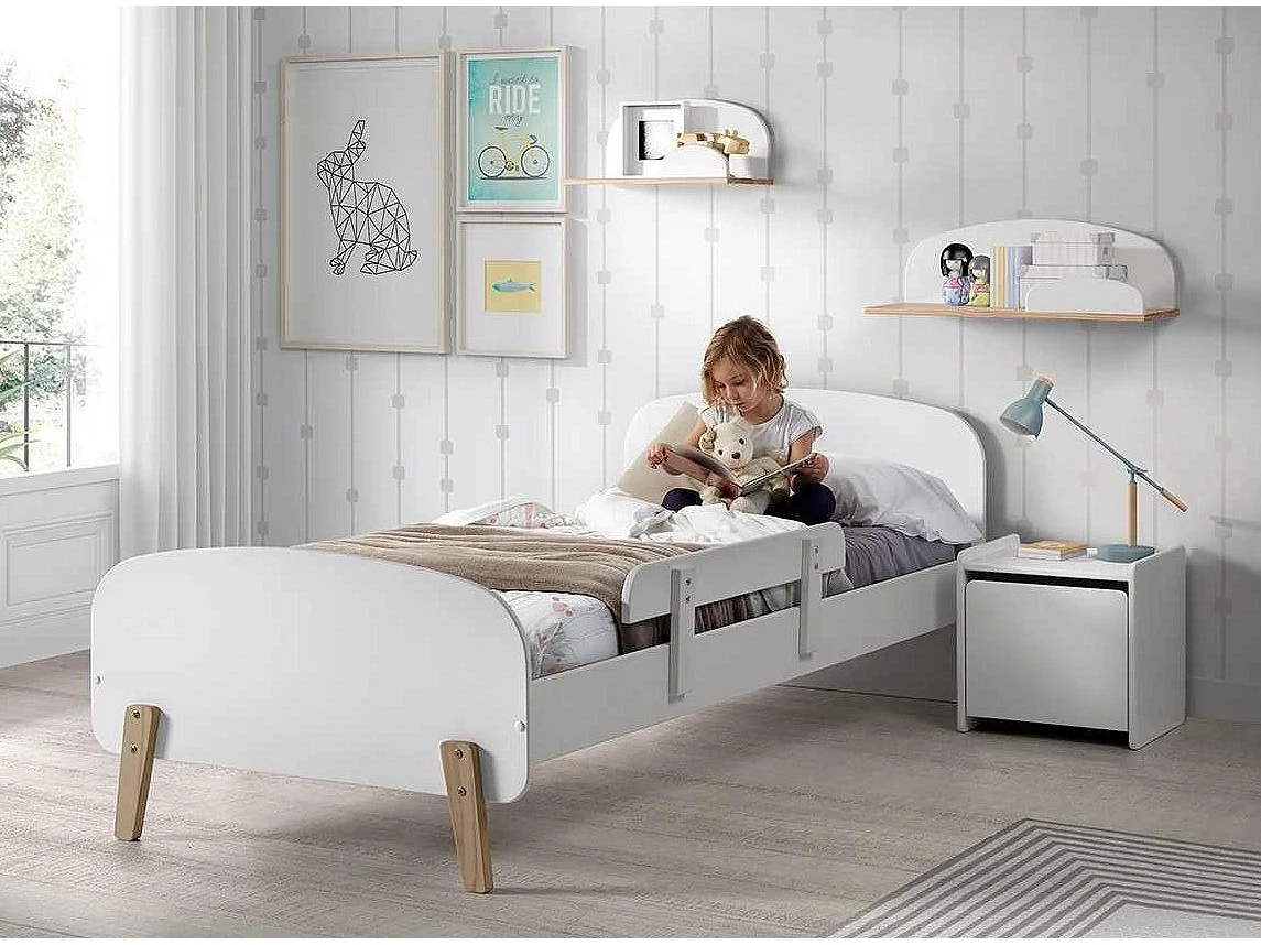 Lit Enfant "Kiddy" 90x200cm Blanc & Naturel