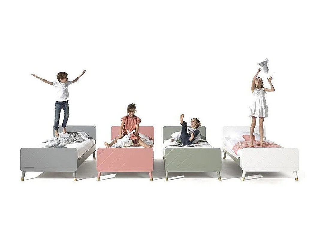 Lit Enfant en Bois Massif "Billy" 90x200cm Gris