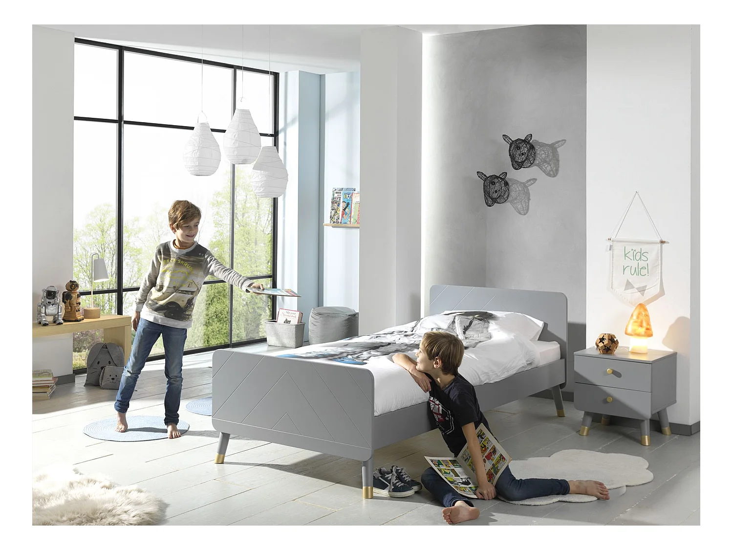 Lit Enfant en Bois Massif "Billy" 90x200cm Gris