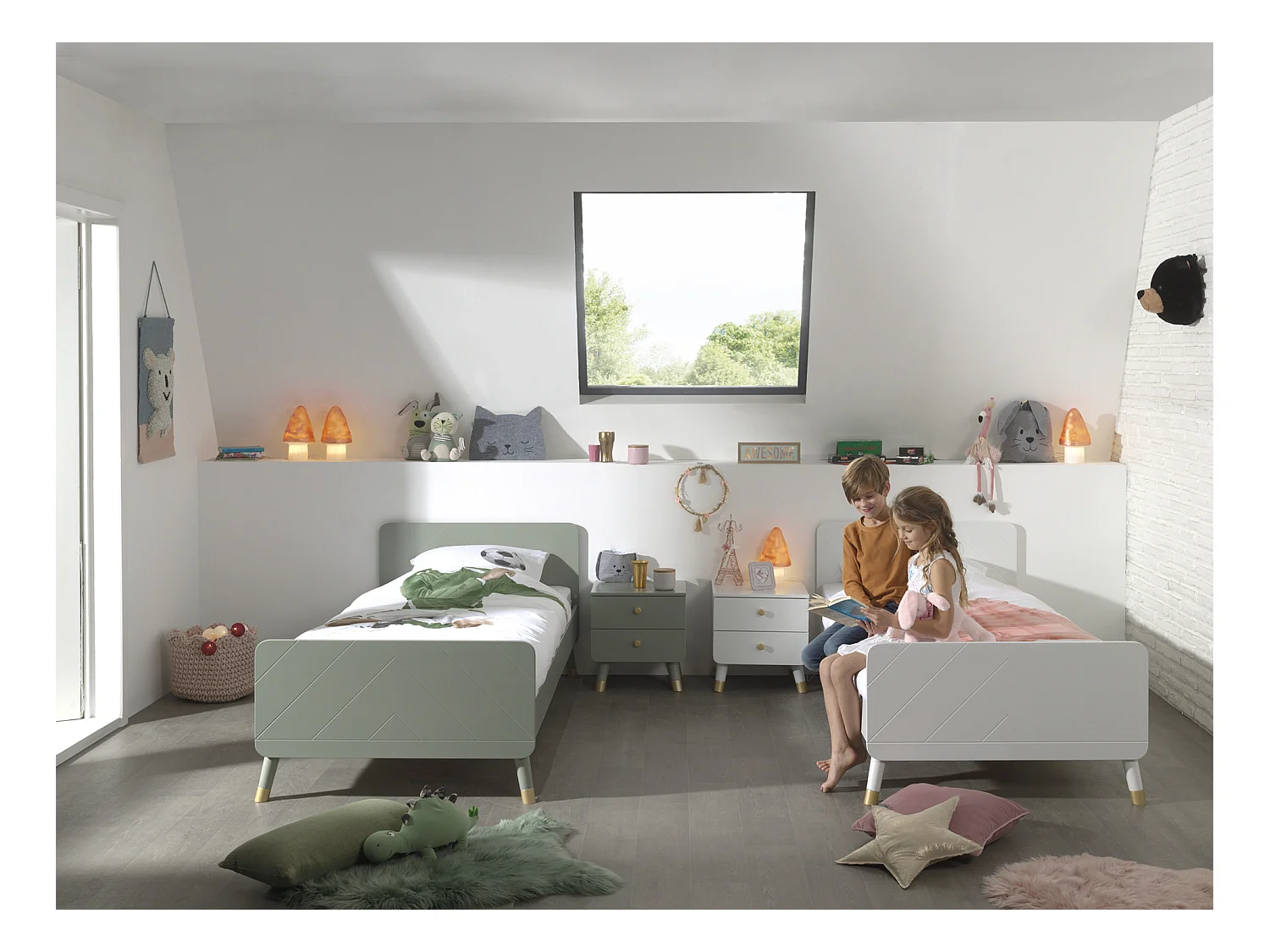 Lit Enfant en Bois Massif "Billy" 90x200cm Gris