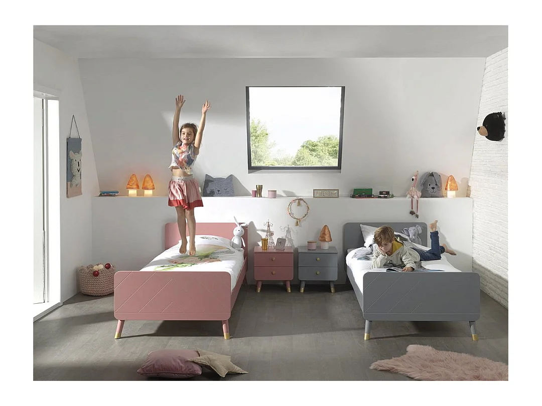 Lit Enfant en Bois Massif "Billy" 90x200cm Gris