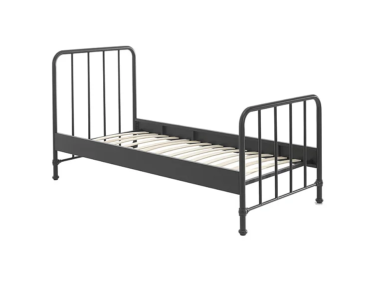 Cama individual Bronx de metal negro mate 90x200 cm