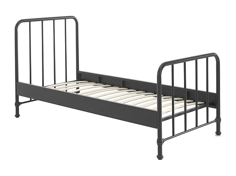 Cama individual Bronx de metal negro mate 90x200 cm
