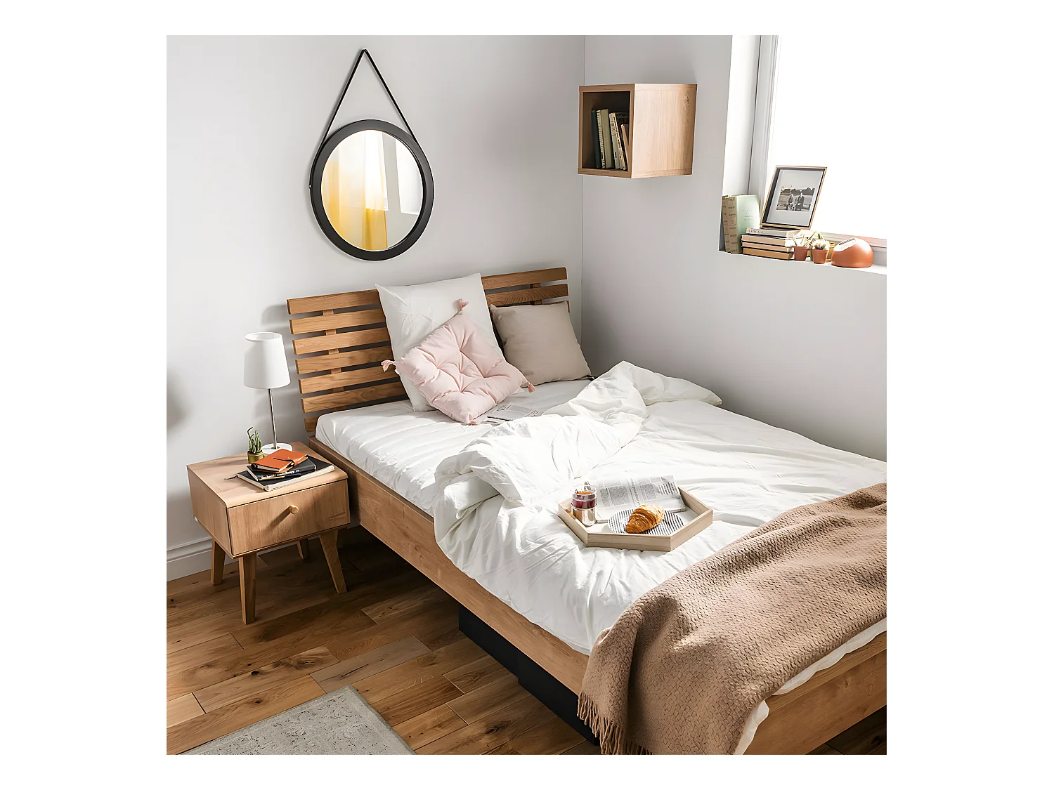 Lit 120x200cm tête ajourée Nature Bois