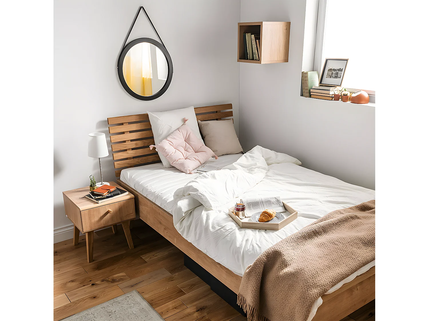 Lit 120x200cm tête ajourée Nature Bois