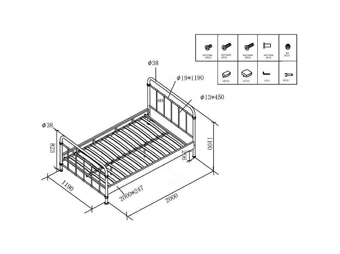 Lit Enfant Métal "New York" 120x200cm Blanc