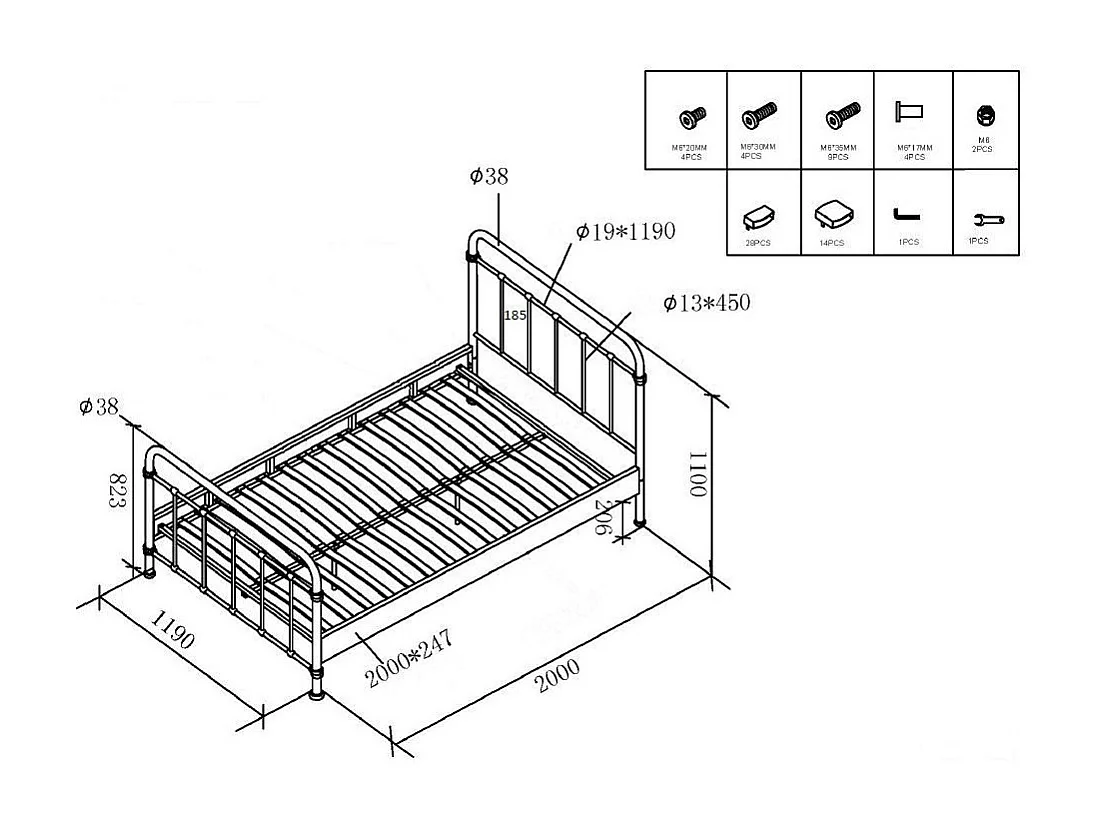 Lit Enfant Métal "New York" 120x200cm Blanc