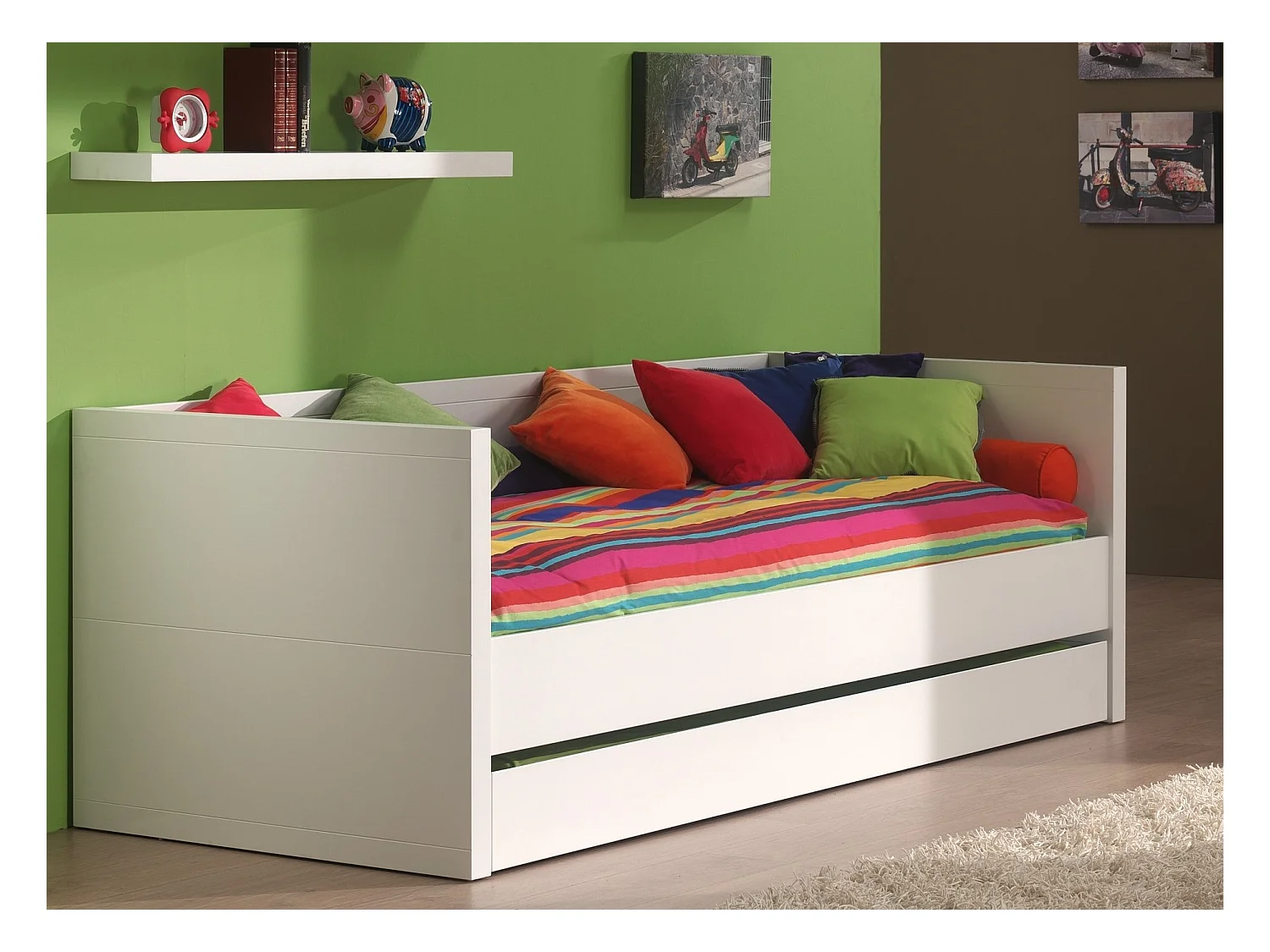 Diván extraíble 90x200 cm madera lacada blanca Lara