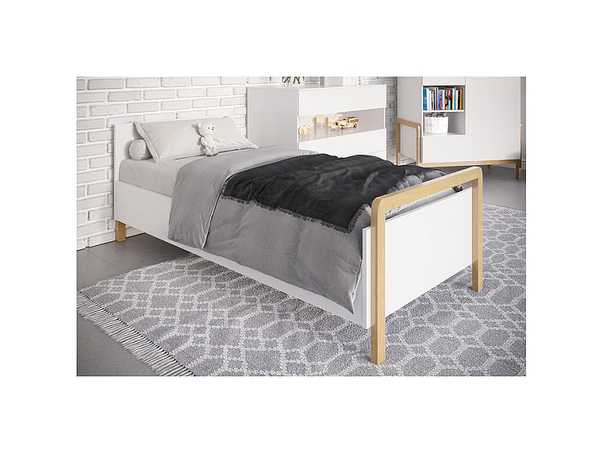 Lit 80x180 sommier inclus Victor - Blanc et Chêne