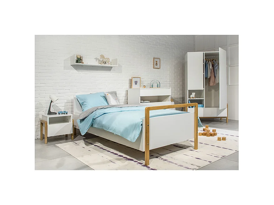 Lit 80x180 sommier inclus Victor - Blanc et Chêne