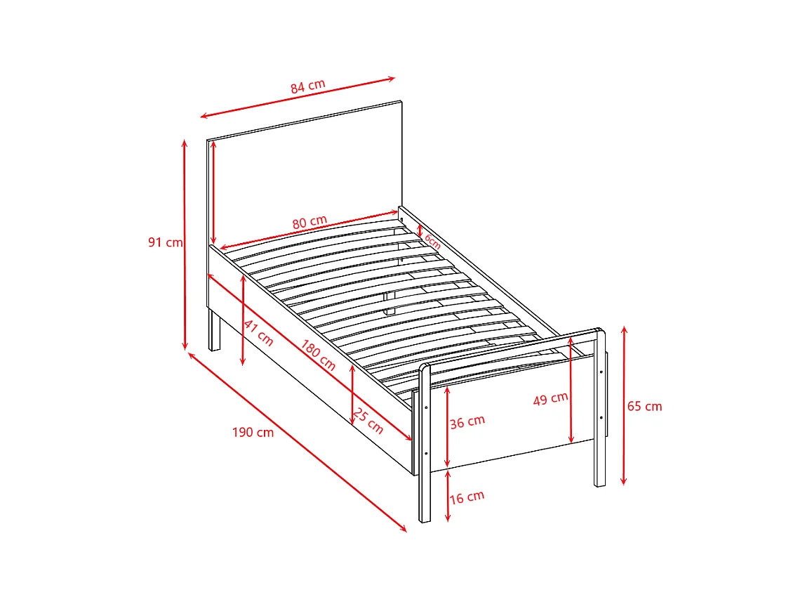 Lit 80x180 sommier inclus Victor - Blanc et Chêne