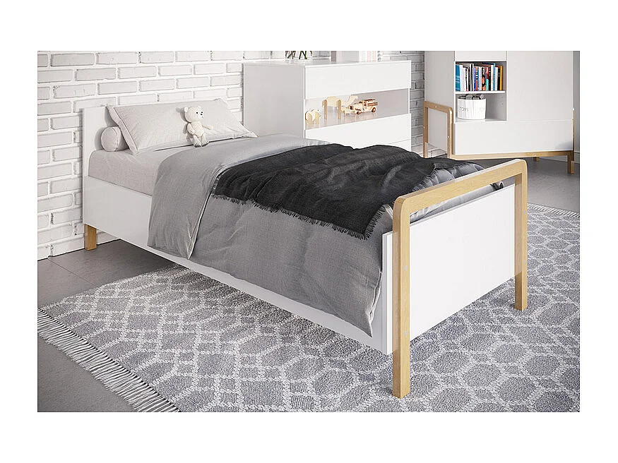 Lit 80x180 sommier inclus Victor - Blanc et Chêne