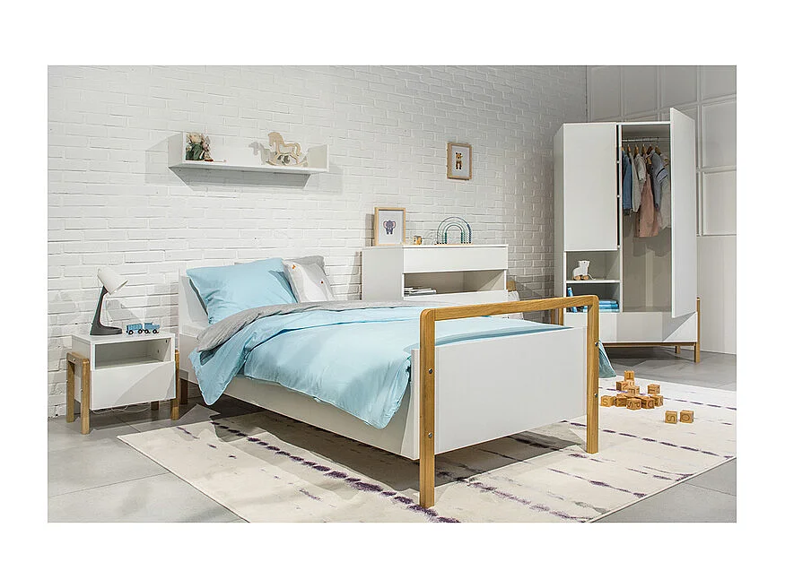 Lit 80x180 sommier inclus Victor - Blanc et Chêne