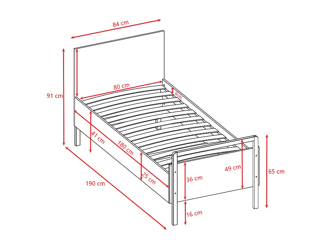 Lit 80x180 sommier inclus Victor - Blanc et Chêne