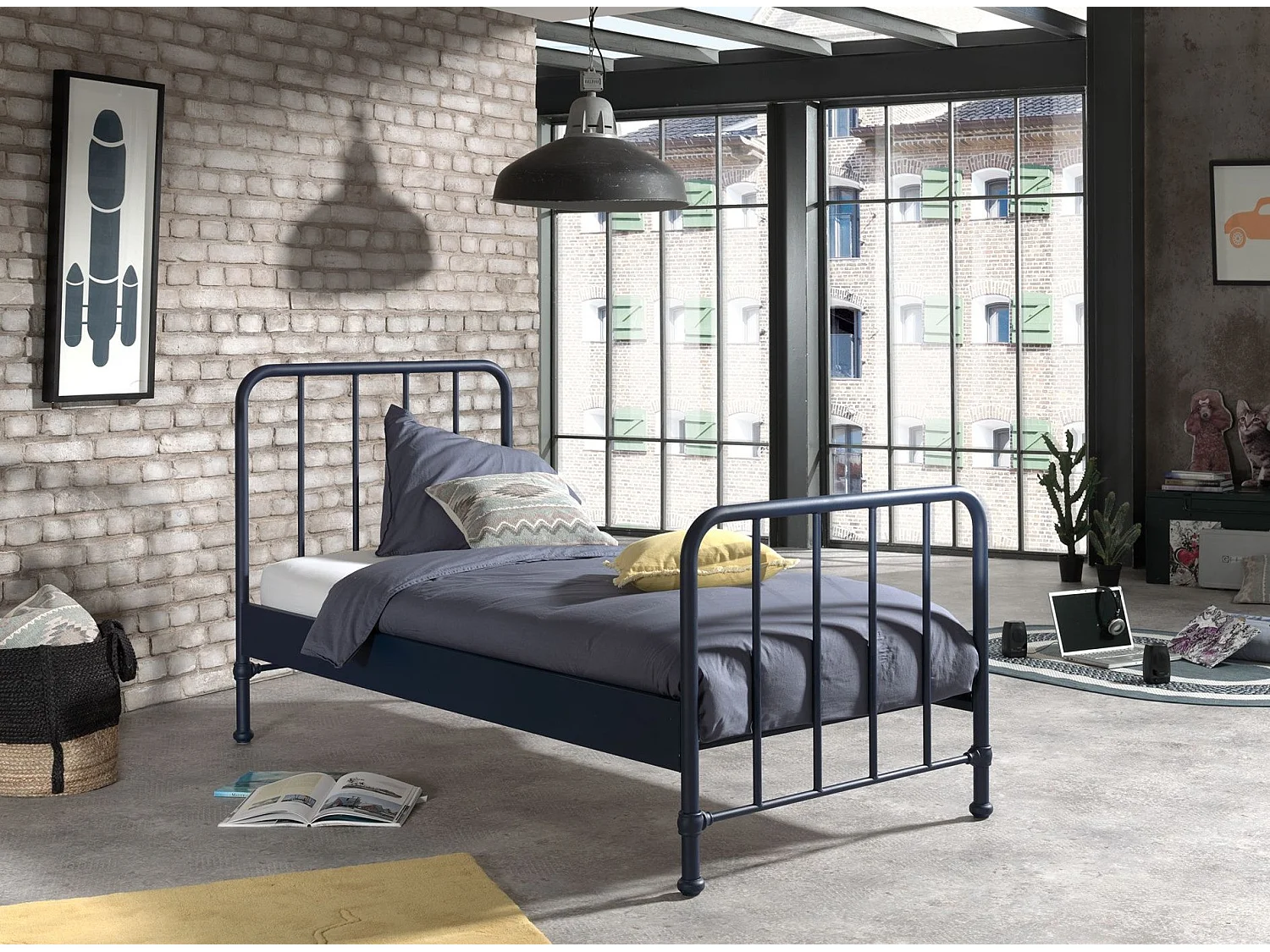 Lit Enfant "Bronxx" 90x200cm Bleu Mat