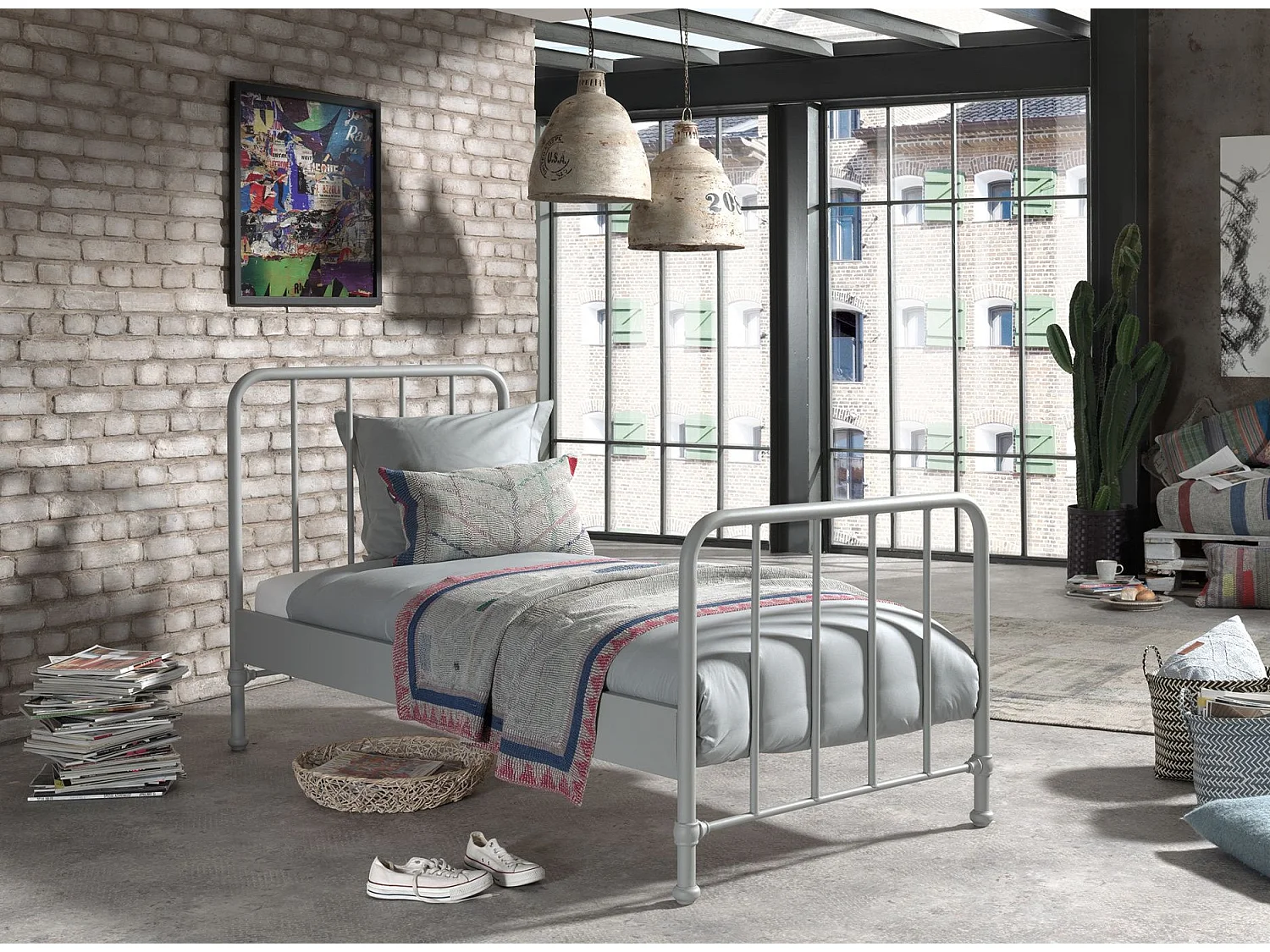 Lit Enfant "Bronxx" 90x200cm Gris Mat