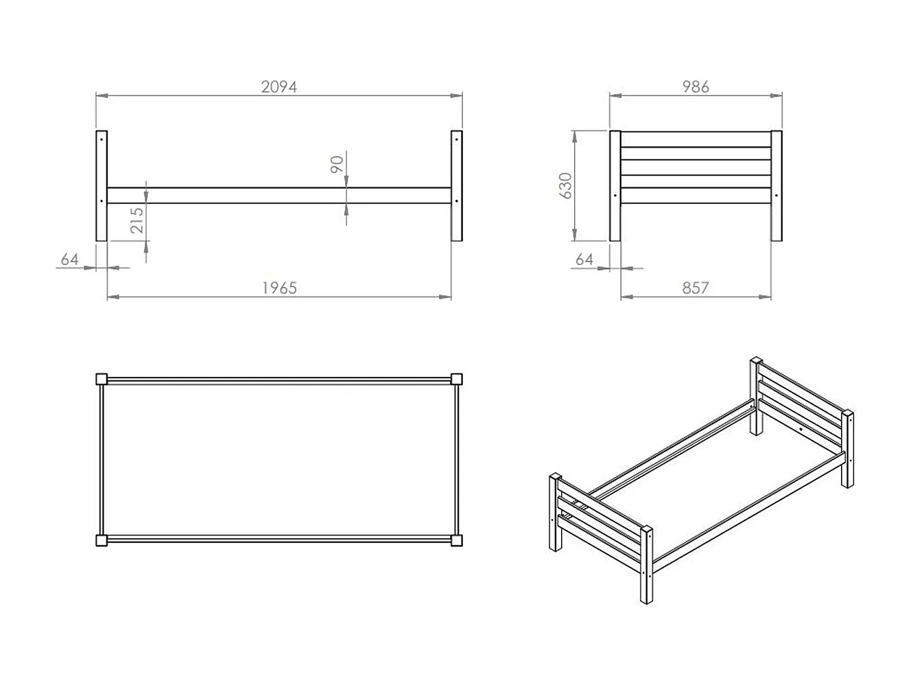 Lit Enfant Simple "Pino" 90x200cm Blanc