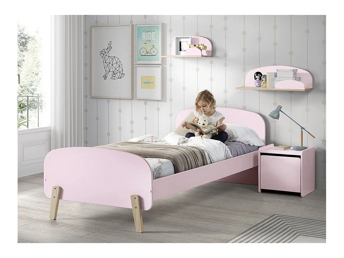 Lit Enfant "Kiddy" 90x200cm Rose & Naturel