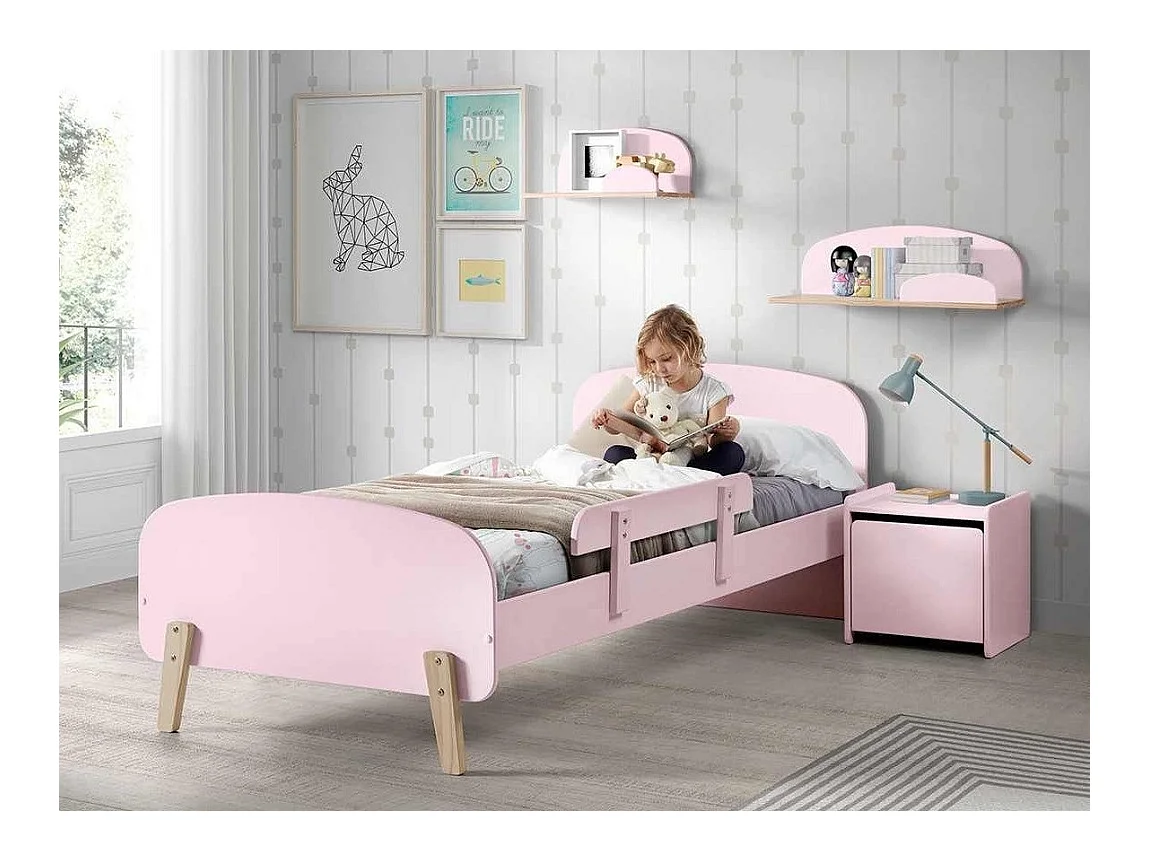 Lit Enfant "Kiddy" 90x200cm Rose & Naturel