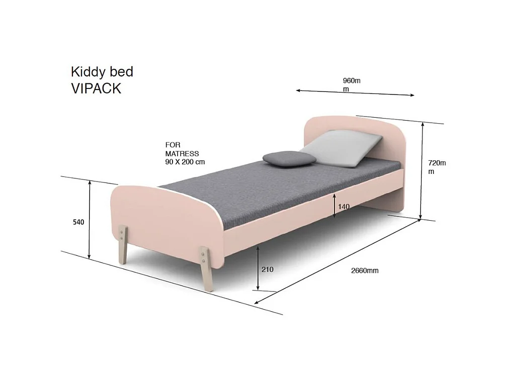 Lit Enfant "Kiddy" 90x200cm Rose & Naturel