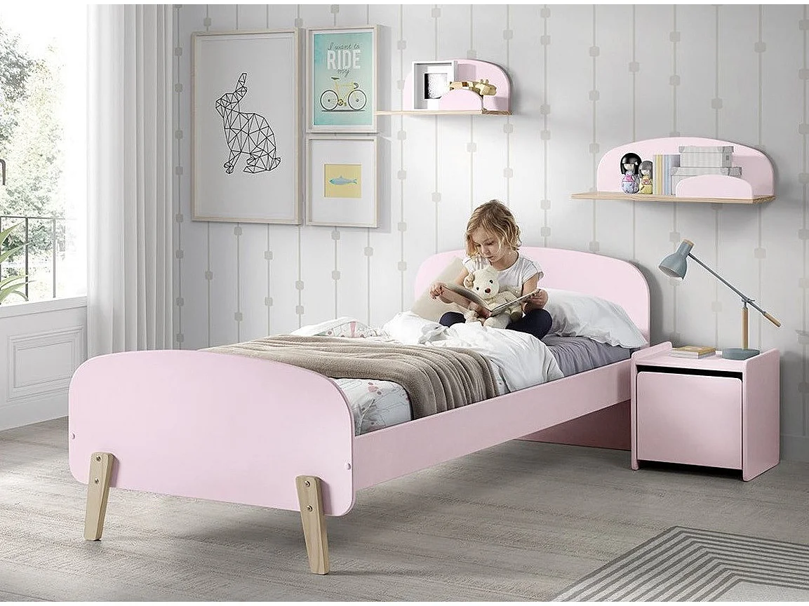 Lit Enfant "Kiddy" 90x200cm Rose & Naturel