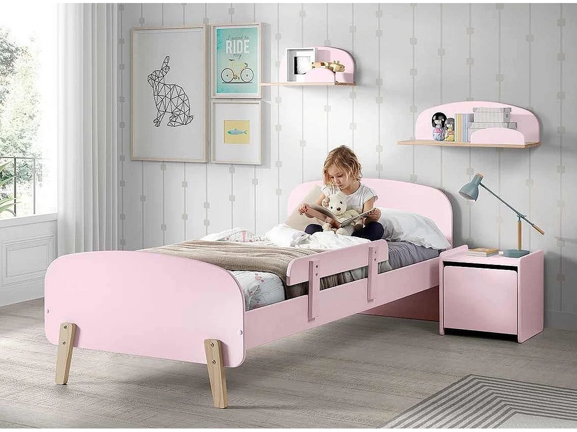 Lit Enfant "Kiddy" 90x200cm Rose & Naturel