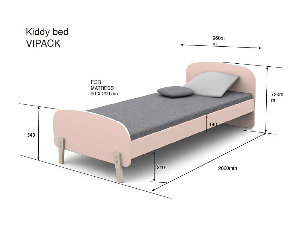 Lit Enfant "Kiddy" 90x200cm Rose & Naturel