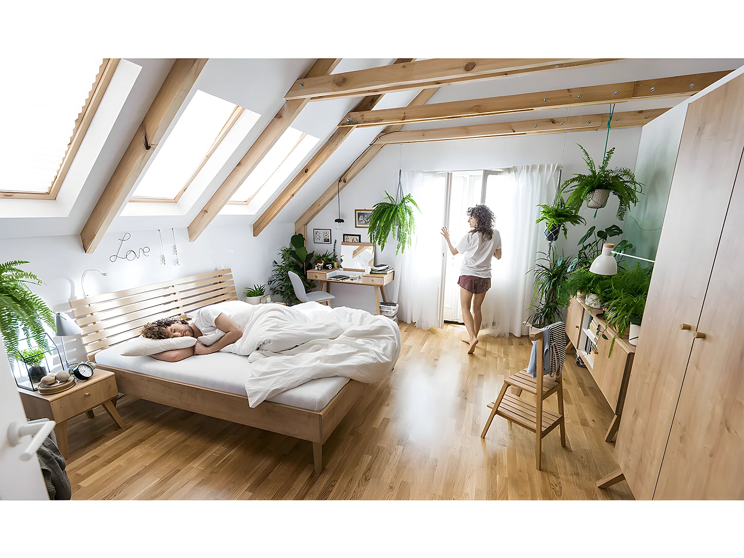 Lit 180x200cm tête ajourée Nature Bois