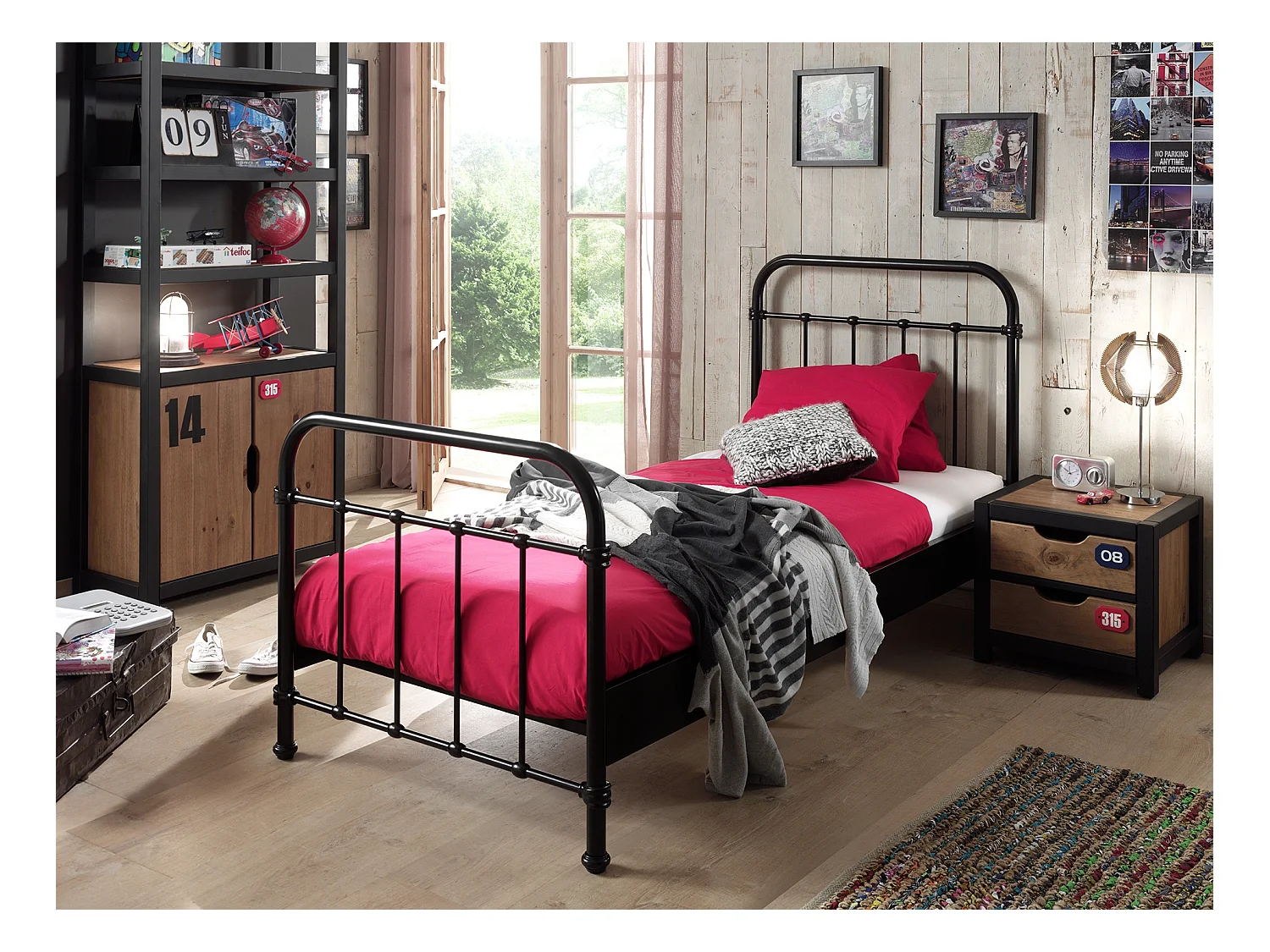 Lit Enfant Métal "New York" 90x200cm Noir