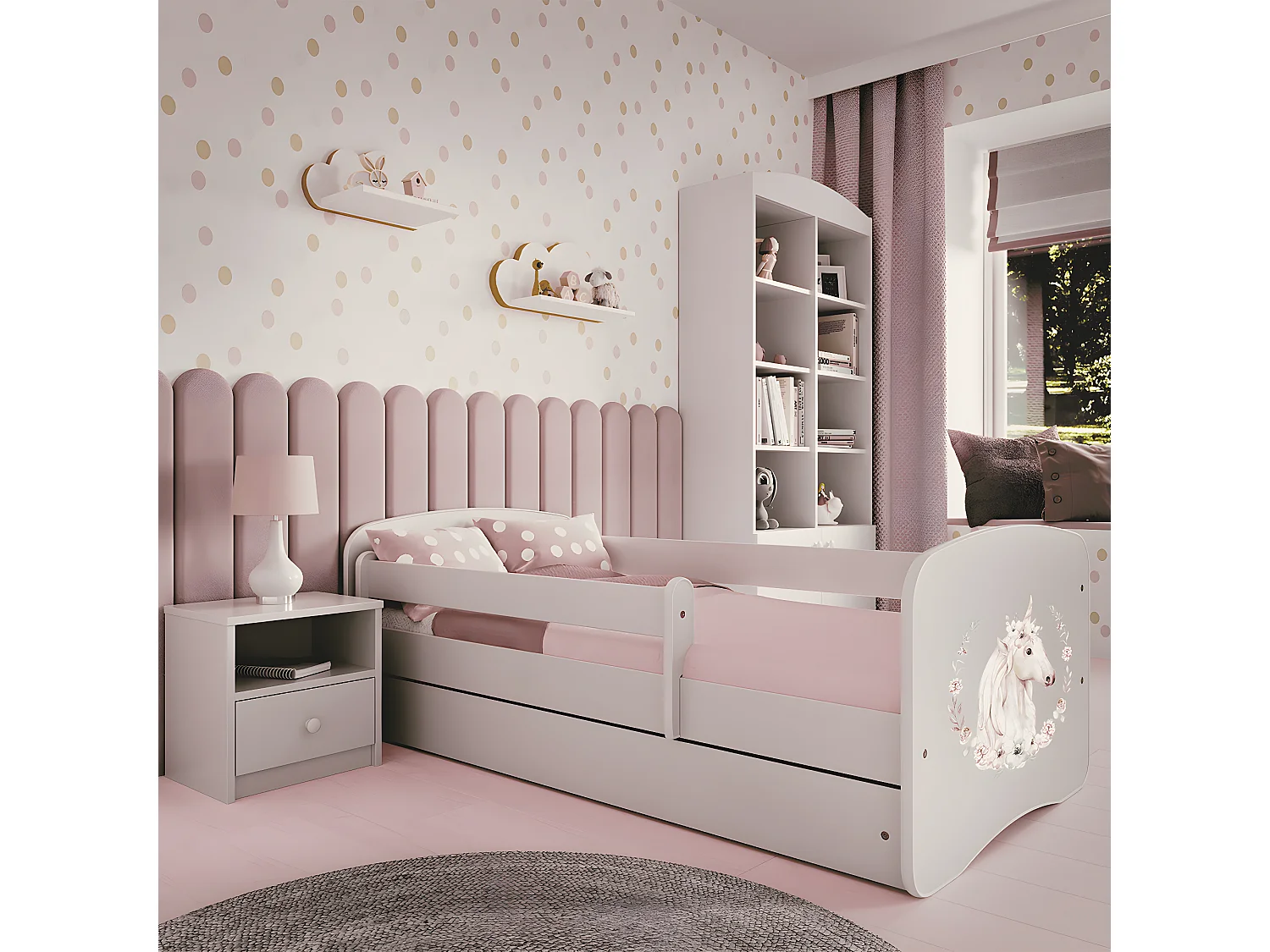 Lit 80x180 sommier et tiroir inclus Babydream Licorne - Blanc
