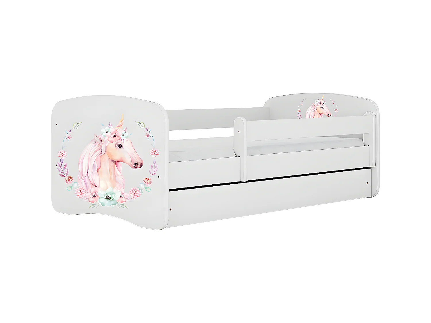 Lit 80x180 sommier et tiroir inclus Babydream Licorne - Blanc
