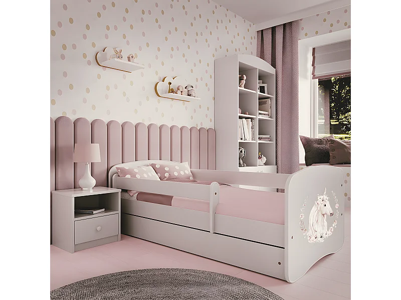 Lit 80x180 sommier et tiroir inclus Babydream Licorne - Blanc