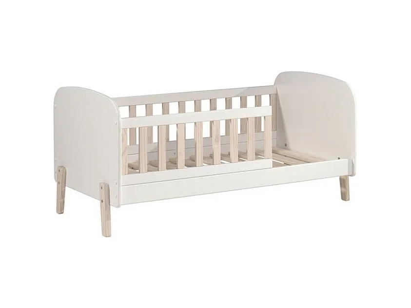 Kinderbed 70x140 cm wit gelakt hout en lichte massief grenen poten Kiddy