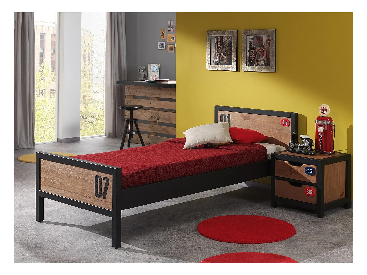 Pack - Lit Enfant & Sommier "Alex" 90x200cm Marron & Noir