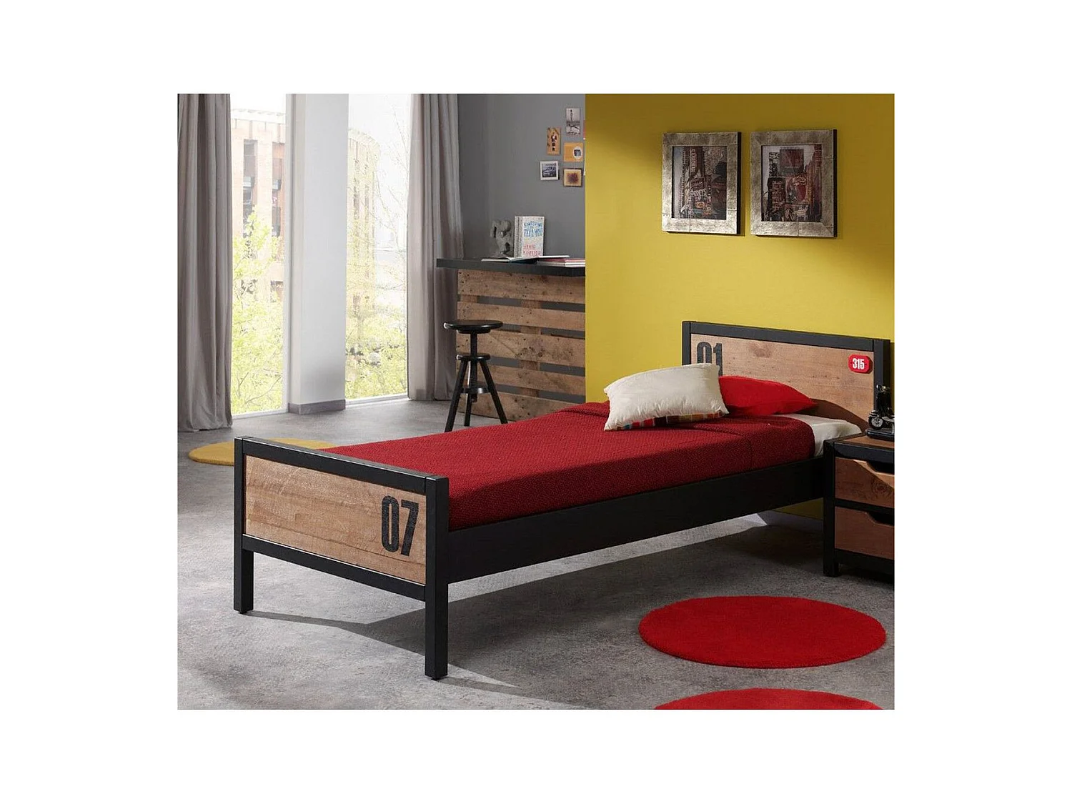Pack - Lit Enfant & Sommier "Alex" 90x200cm Marron & Noir