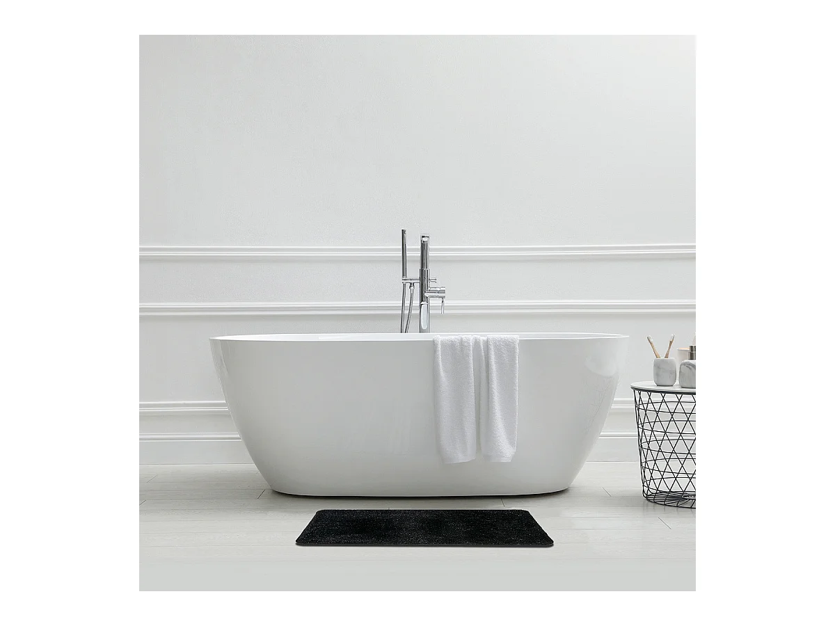 Tapis de bain uni en polyester noir avec fils dorés 50x80cm