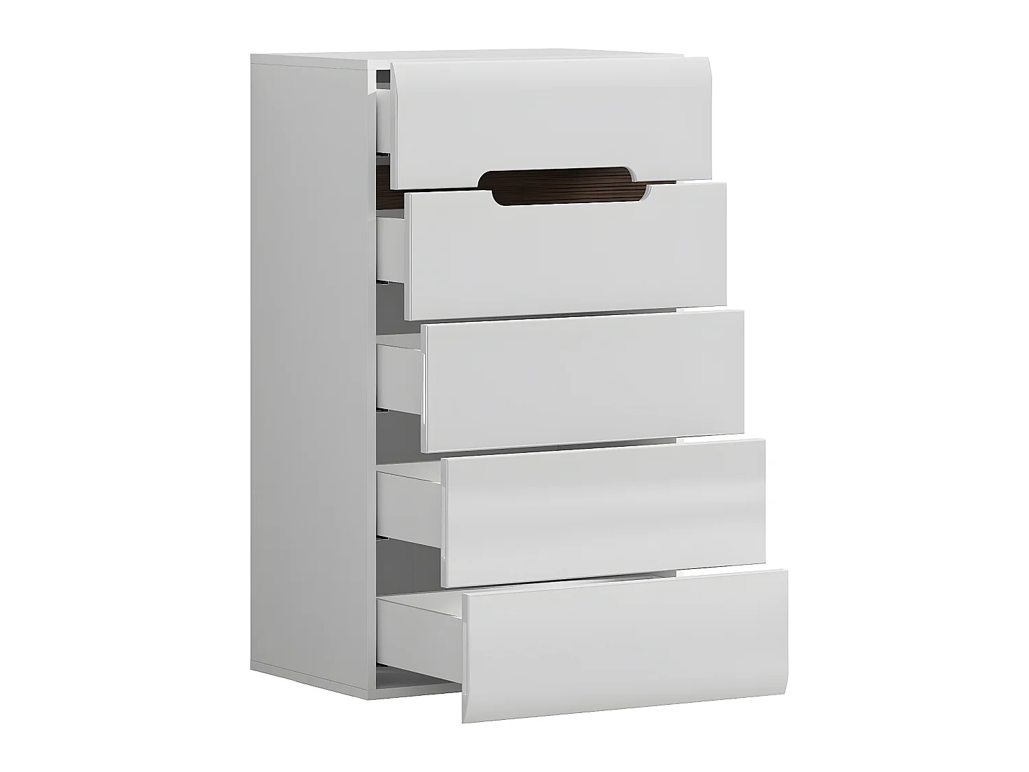 Cassettiera Darrel a 5 cassetti Laccato bianco e legno