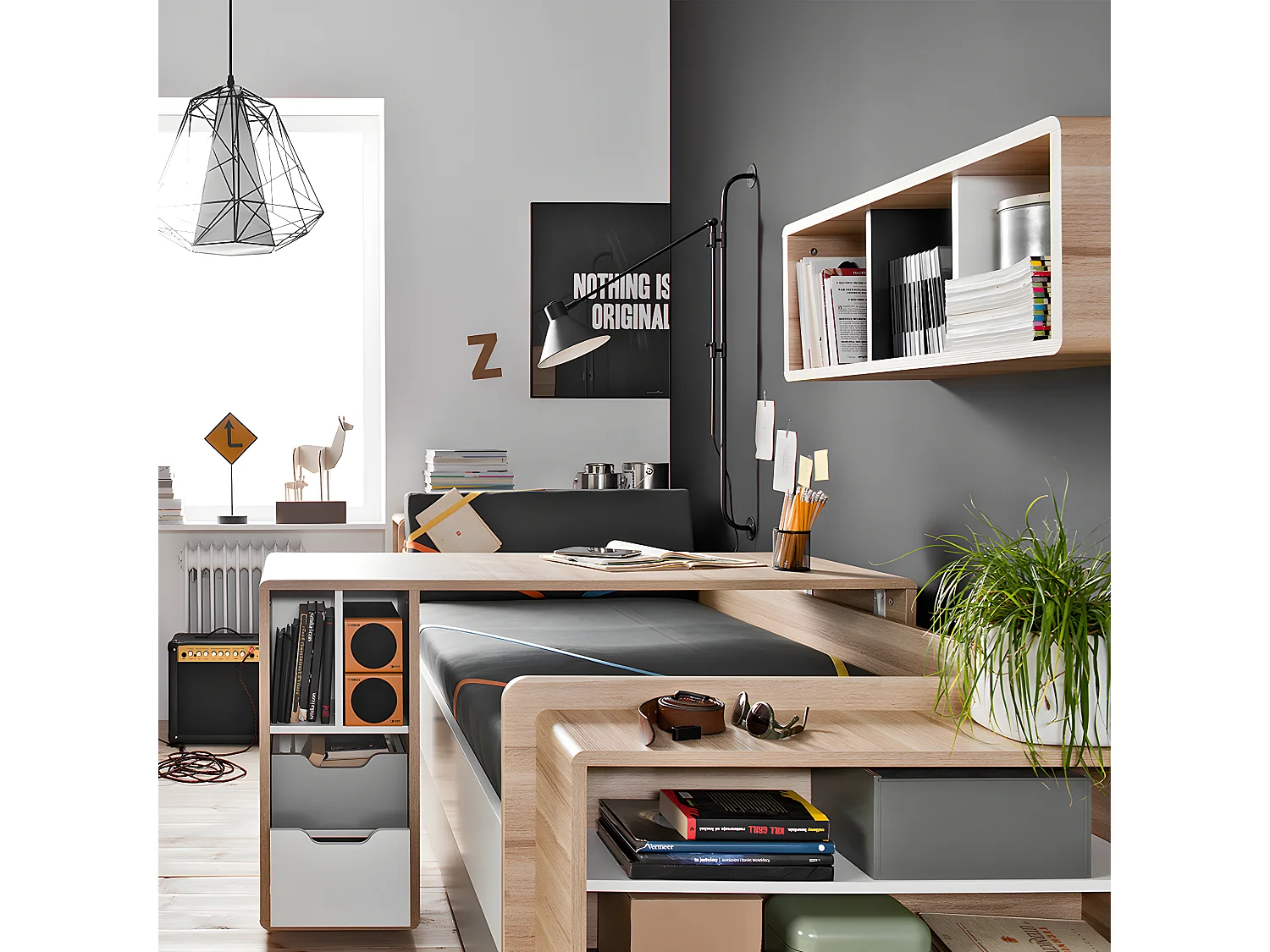 Étagère murale Evolve Bois Blanc et Noir