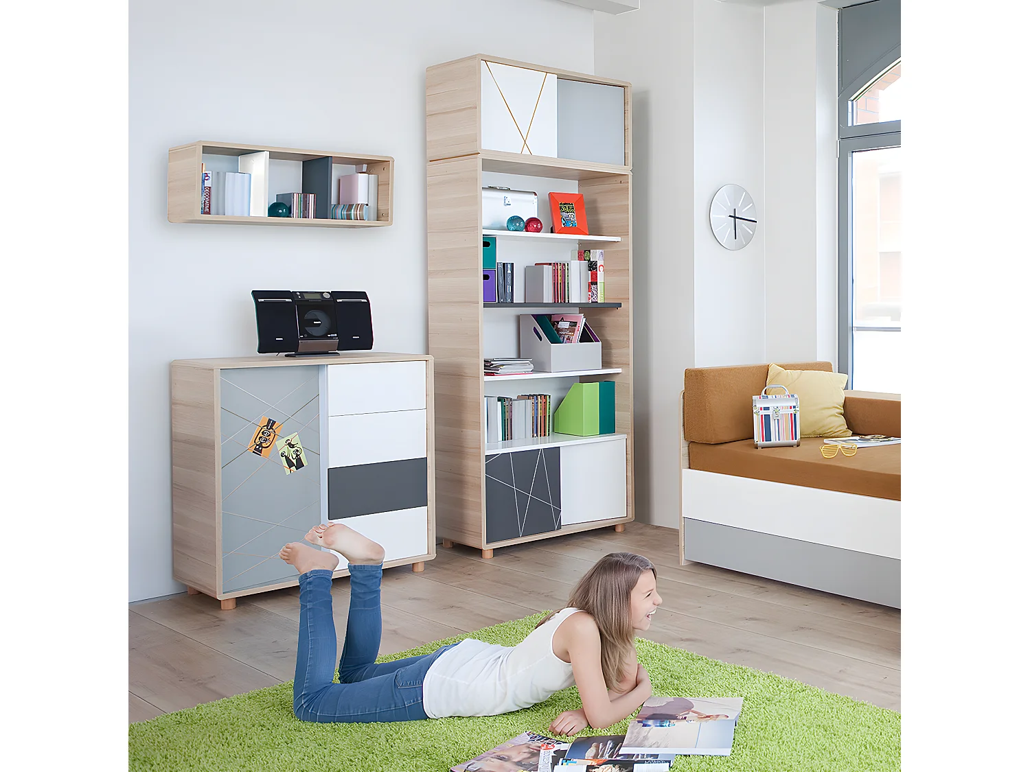 Étagère murale Evolve Bois Blanc et Noir