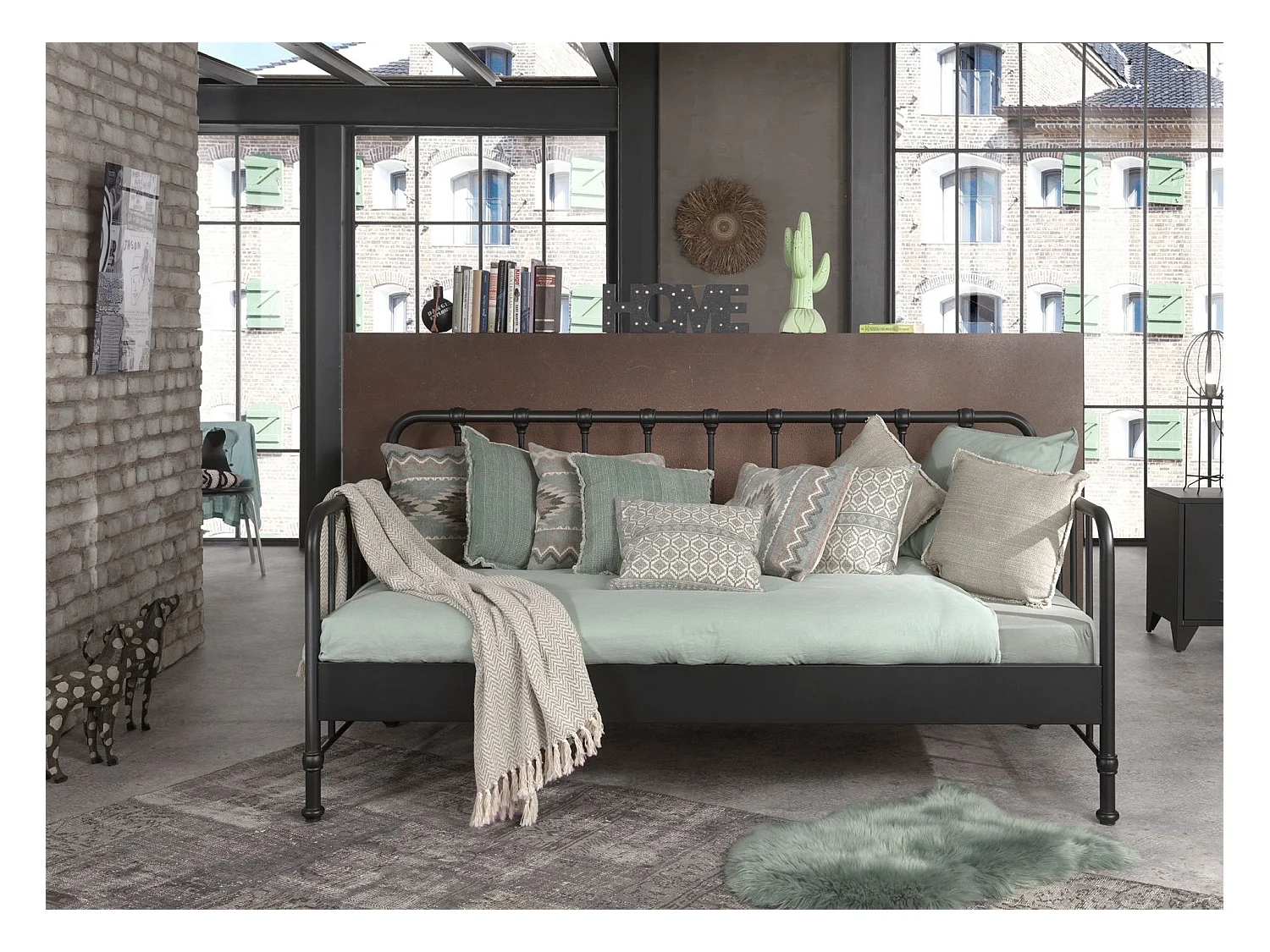 Lit Capitaine Enfant "Bronxx" 90x200cm Noir Mat