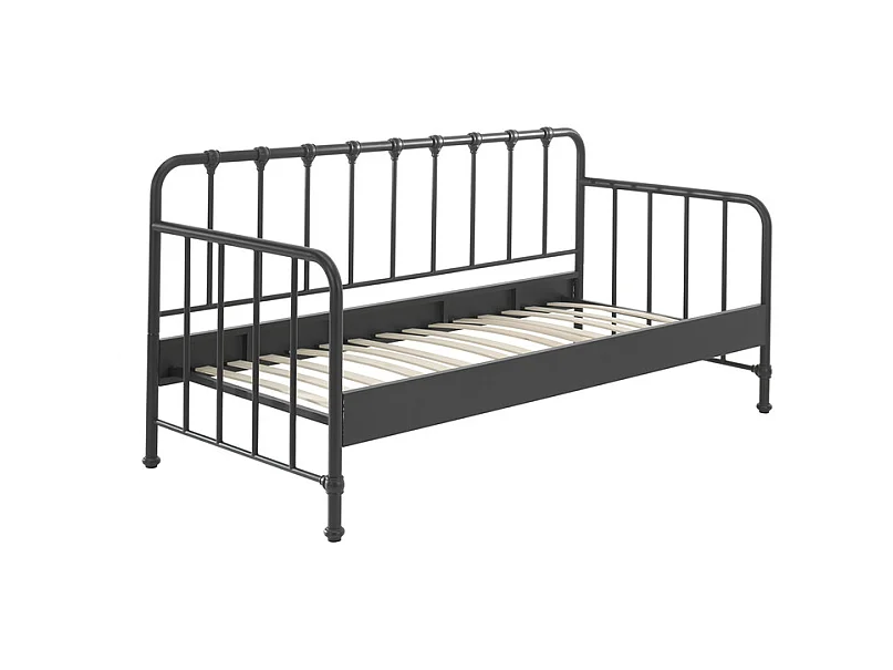 Lit Capitaine Enfant "Bronxx" 90x200cm Noir Mat